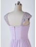Beaded Cap Sleeves Lavender Chiffon Pleated Bridesmaid Dress